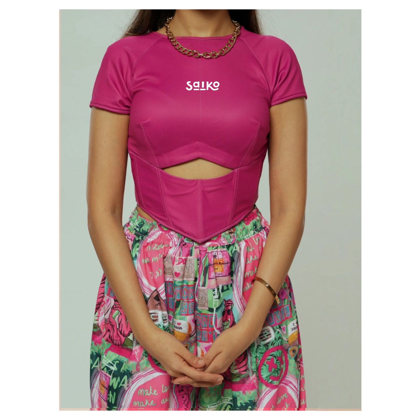 Magenta cut out corset top