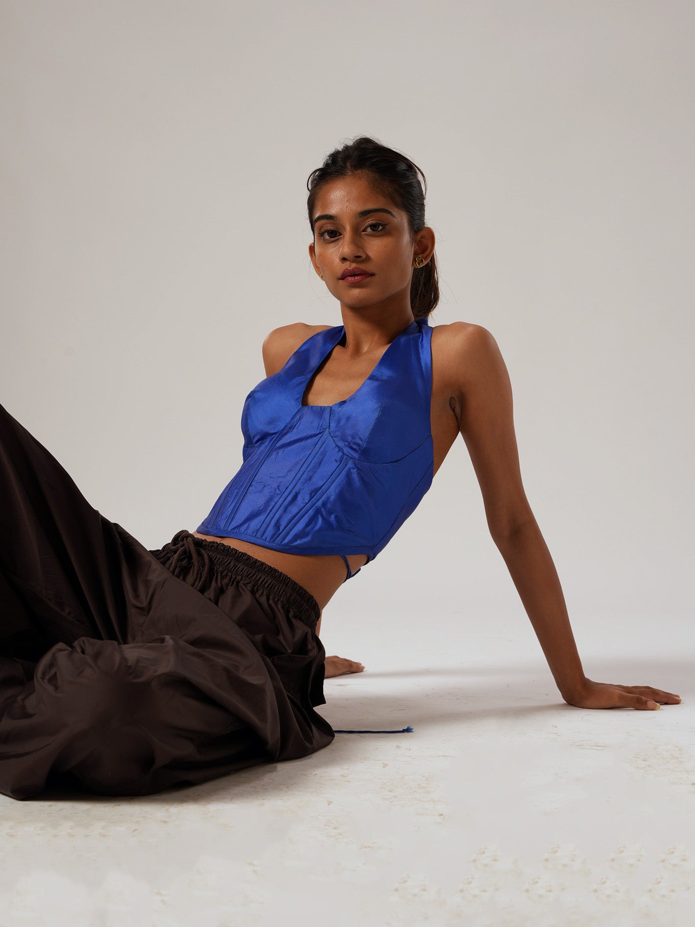 Blue Electric halter neck corset