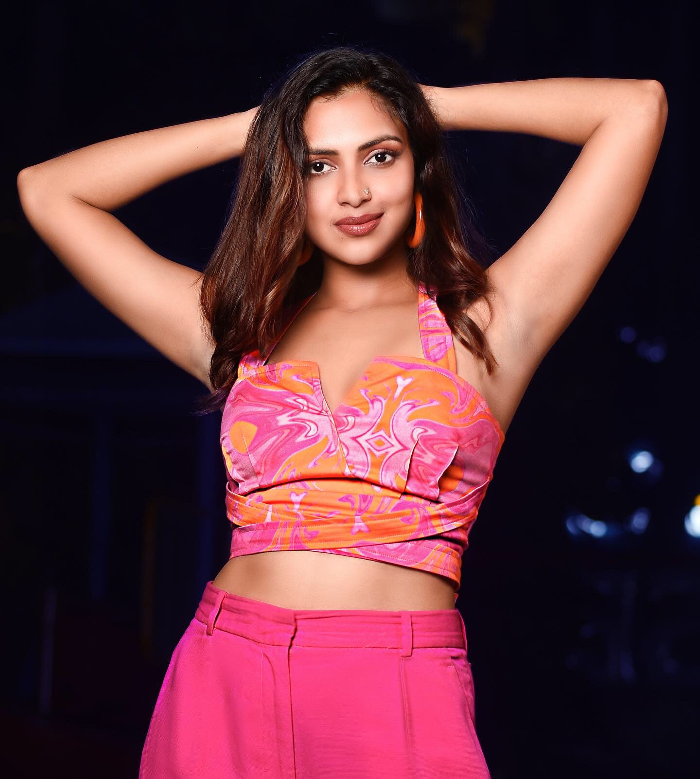 HOT PINK SWIRL HALTER CROPPED TOP