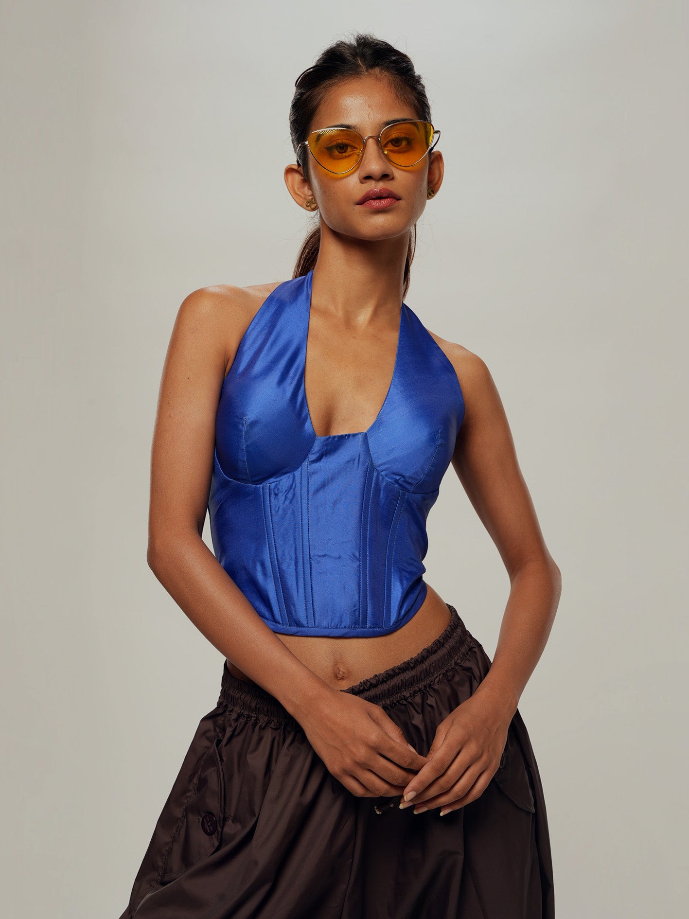 Blue Electric halter neck corset