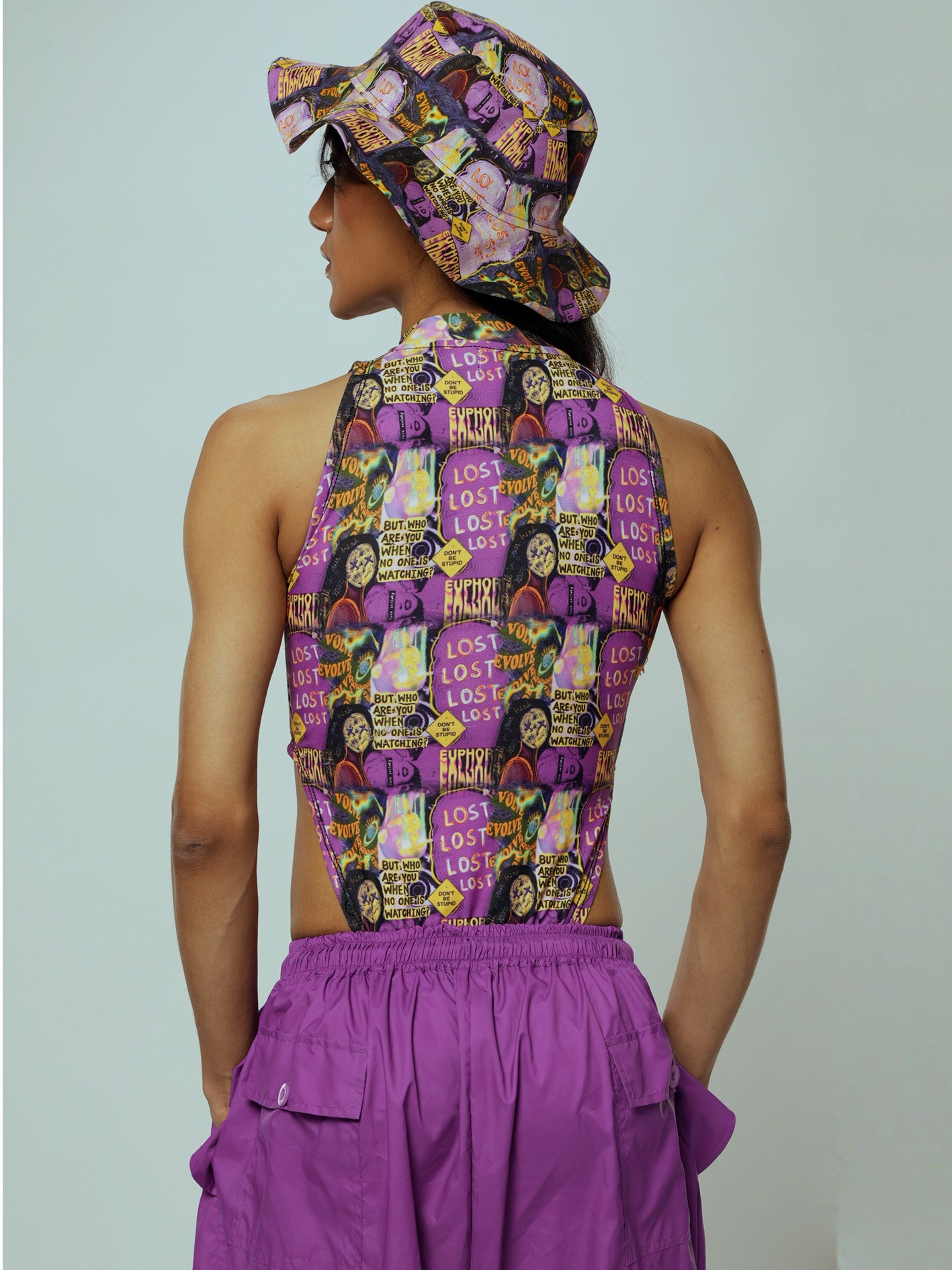 Purple drawstring parachute trousers