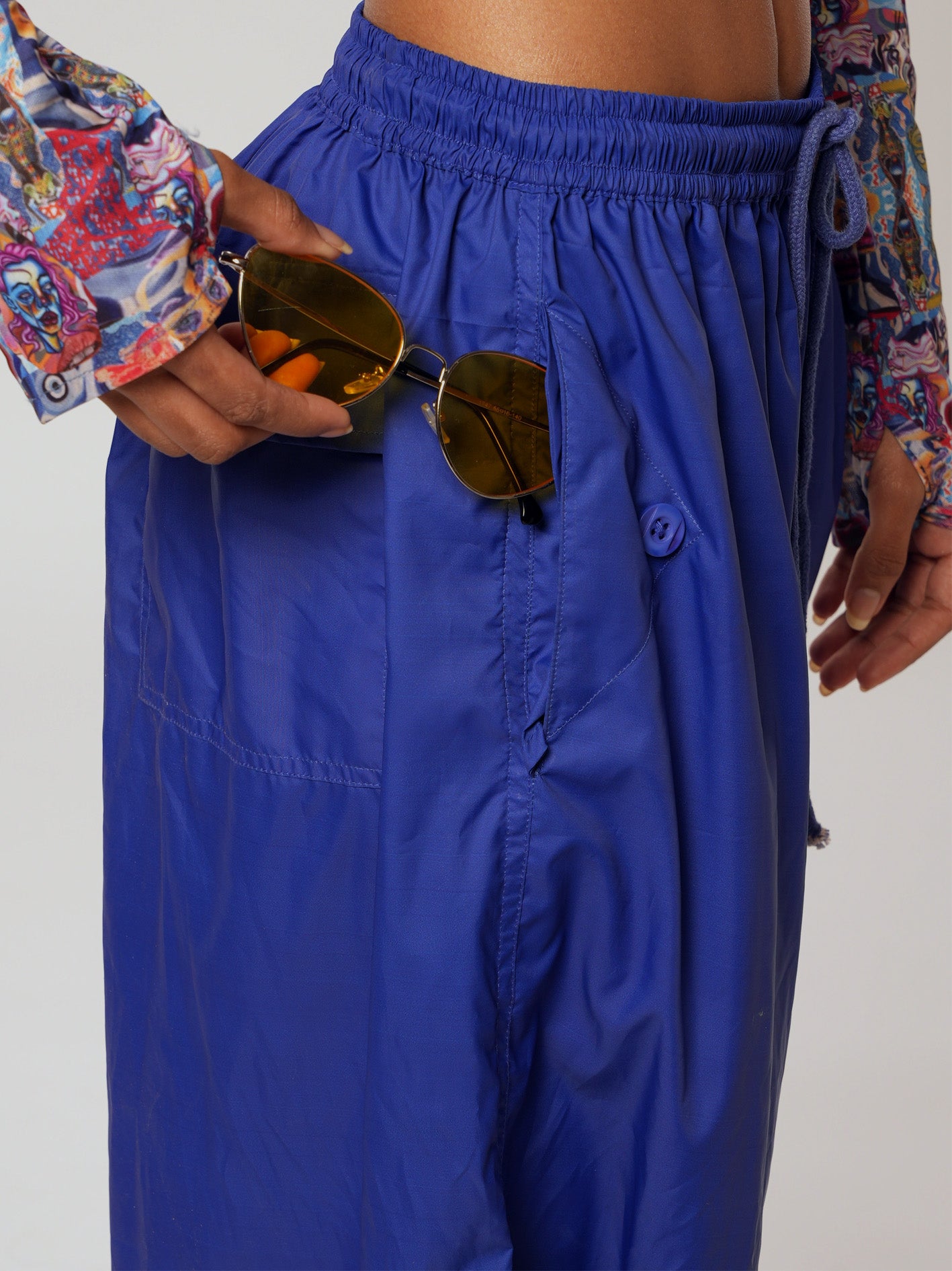 Electric blue parachute trousers
