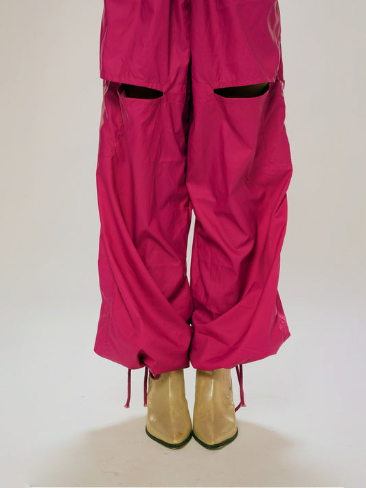 Magenta cut- out parachute trousers