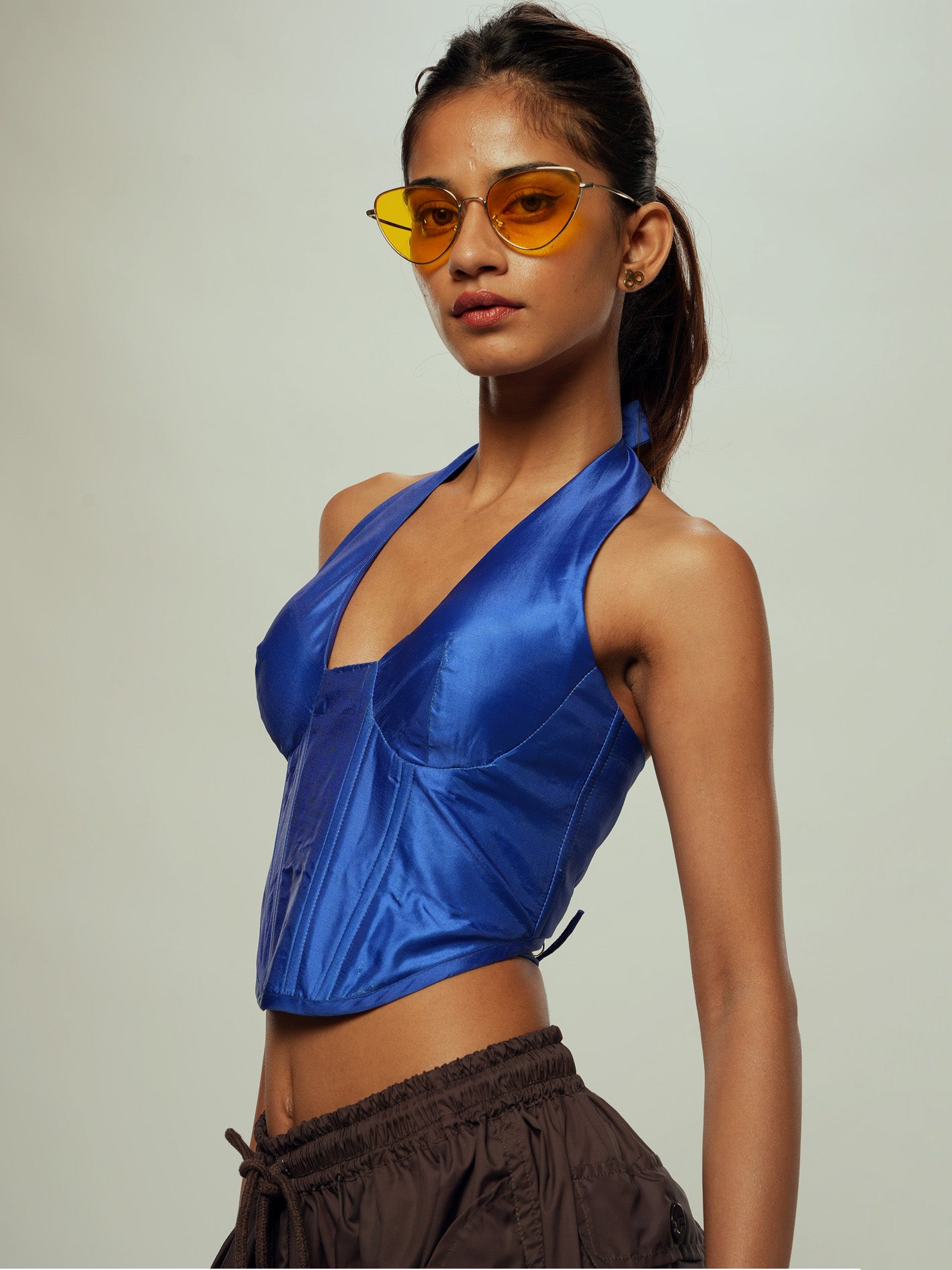 Blue Electric halter neck corset