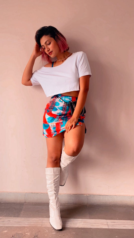 NEWSPAPER RED BLUE INK SKIRT